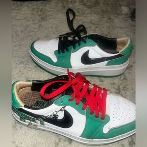 Green and black platform Jordan 2s with detachable charms size 8.5
